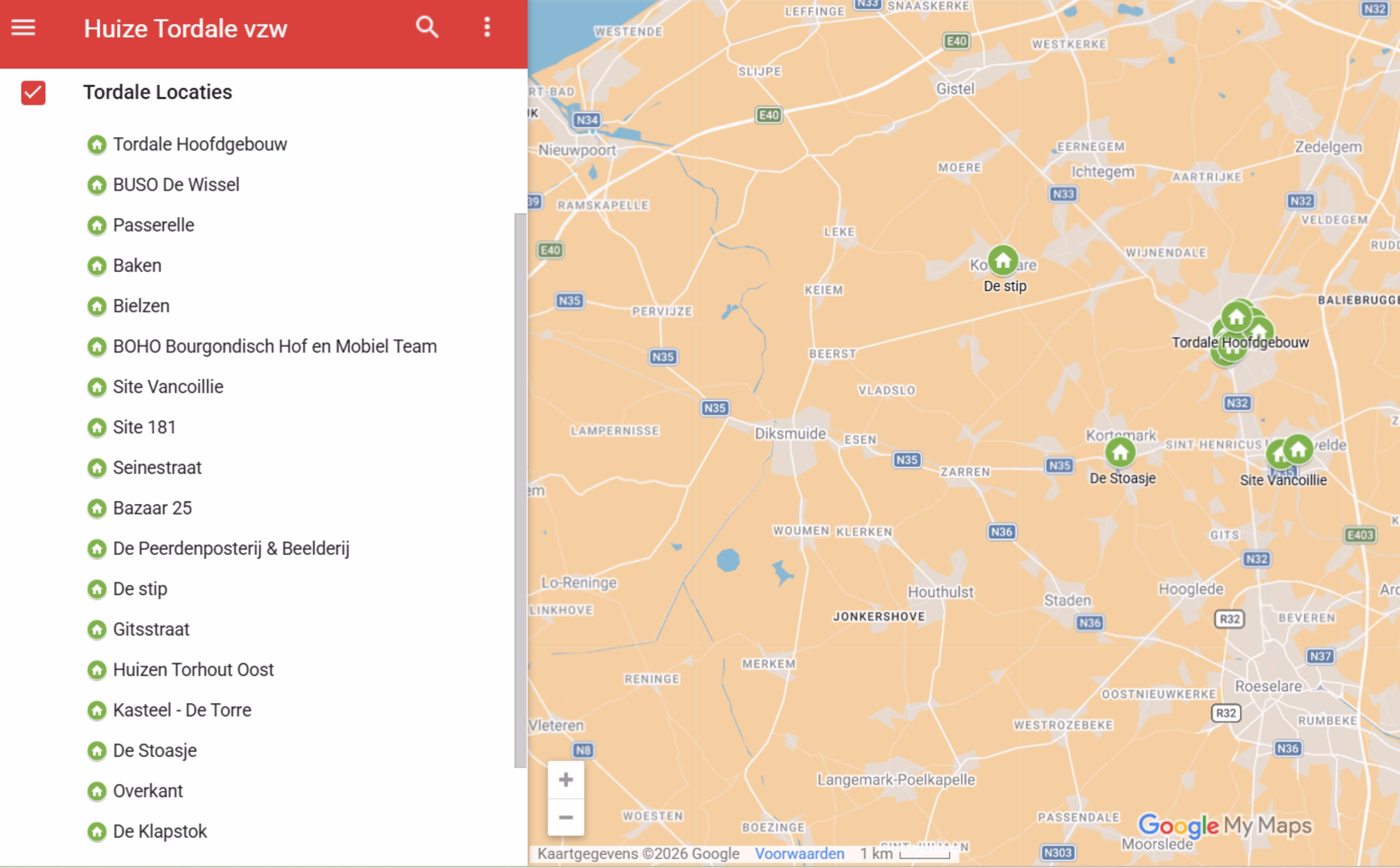 Kaart met alle locaties van Tordale op Google My Maps