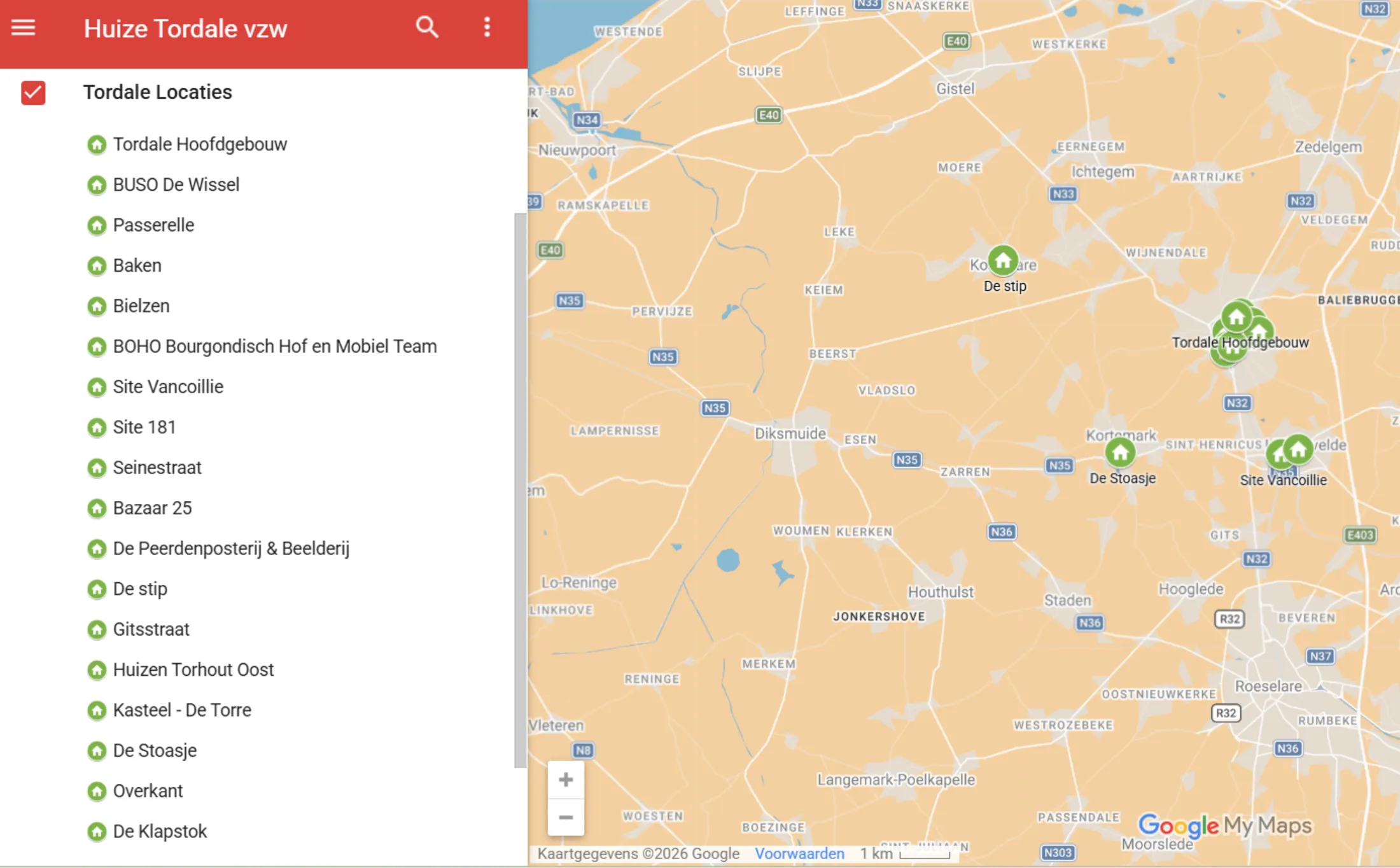 Kaart met alle locaties van Tordale op Google My Maps